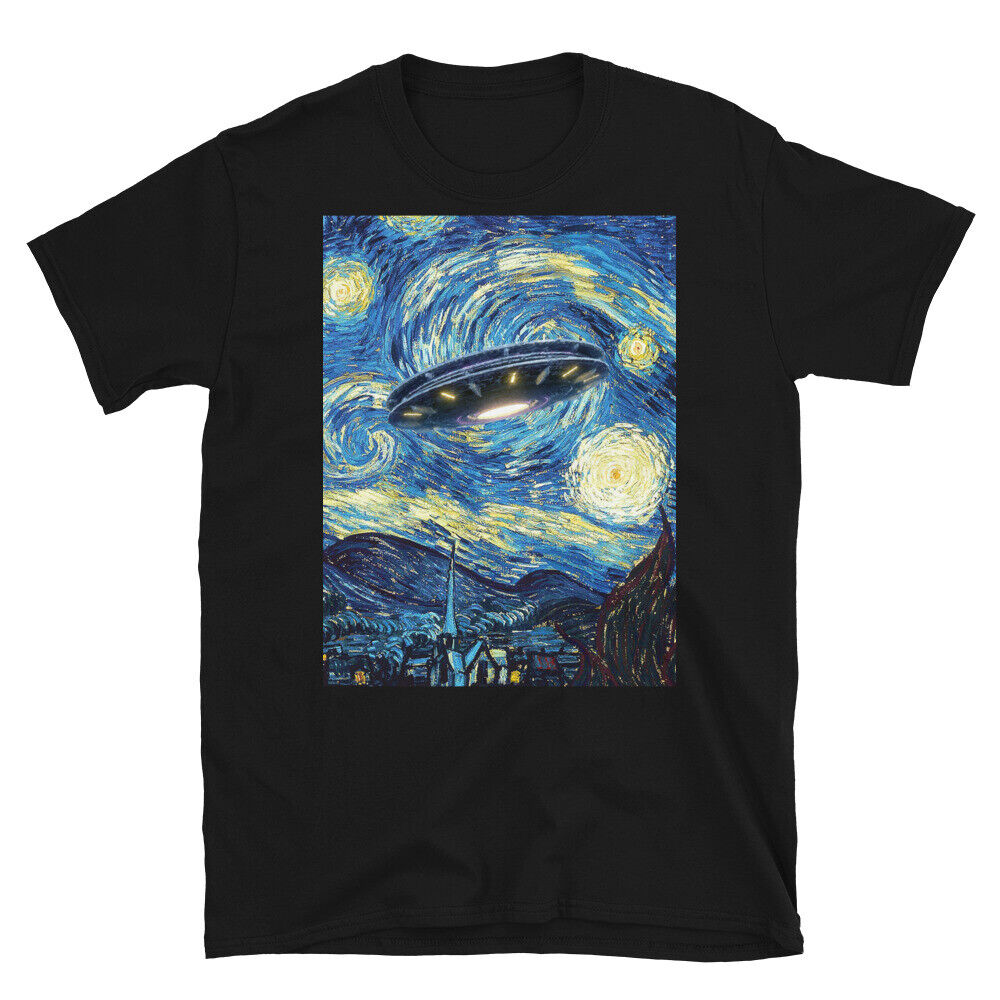 UFO Alien Abduction Starry Night Van Gogh Painting Short-Sleeve T-Shirt