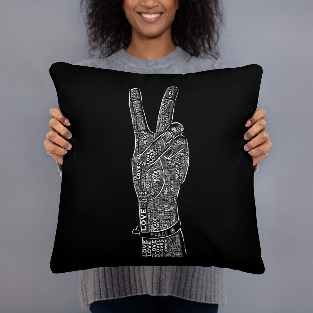 PEACE SIGN LOVE  60s 70s Tie Dye Hippie Hand Love Basic Pillow