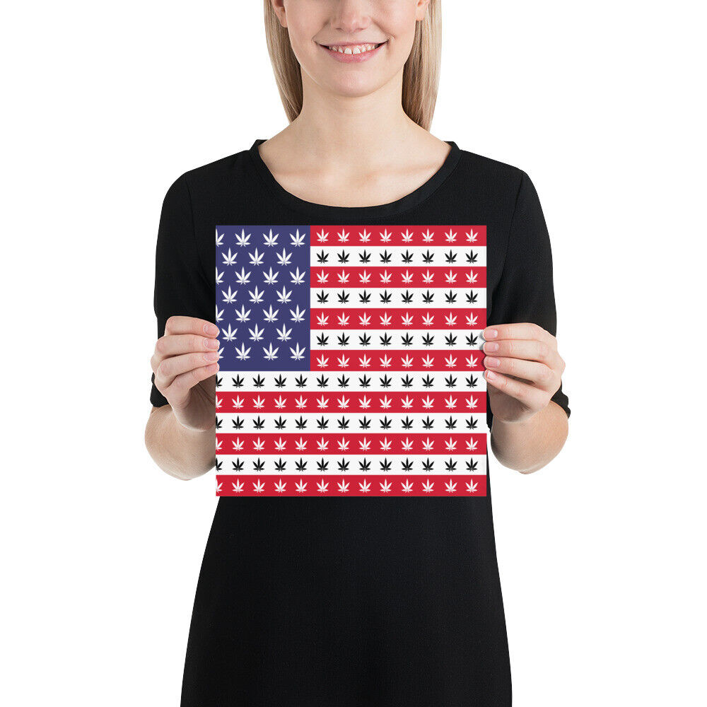 American Flag Weed Cannabis Marijuana 420 Stoner Gift Color Poster