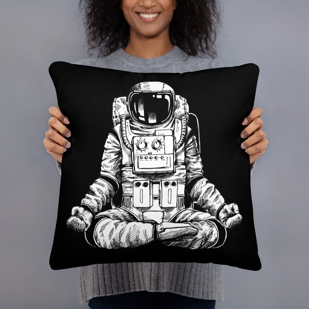 Astronaut in spacesuit yoga gestures , Hand Drawn Sketch Basic Pillow