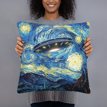 UFO Alien Abduction Starry Night Van Gogh Painting Basic Pillow