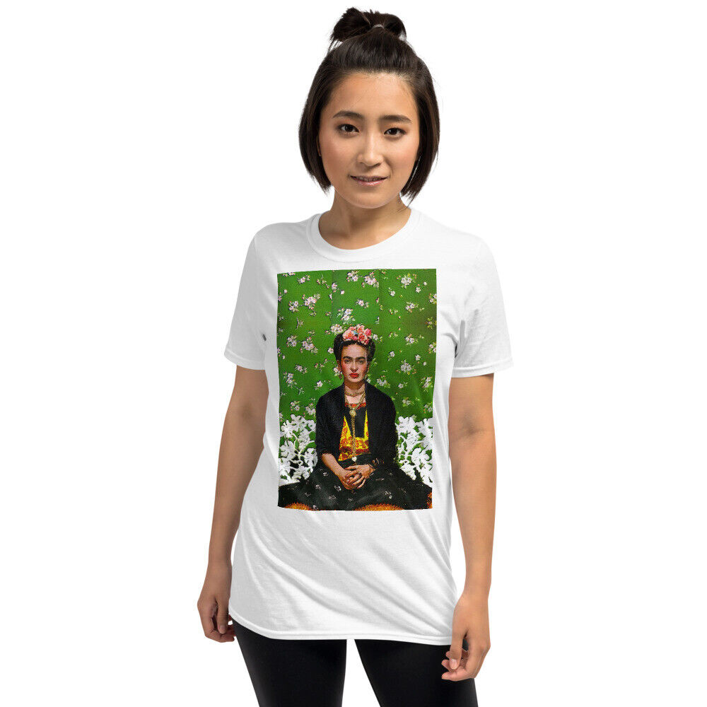 Frida with Flowers T Shirt Original Design Frida Kahlo Green T