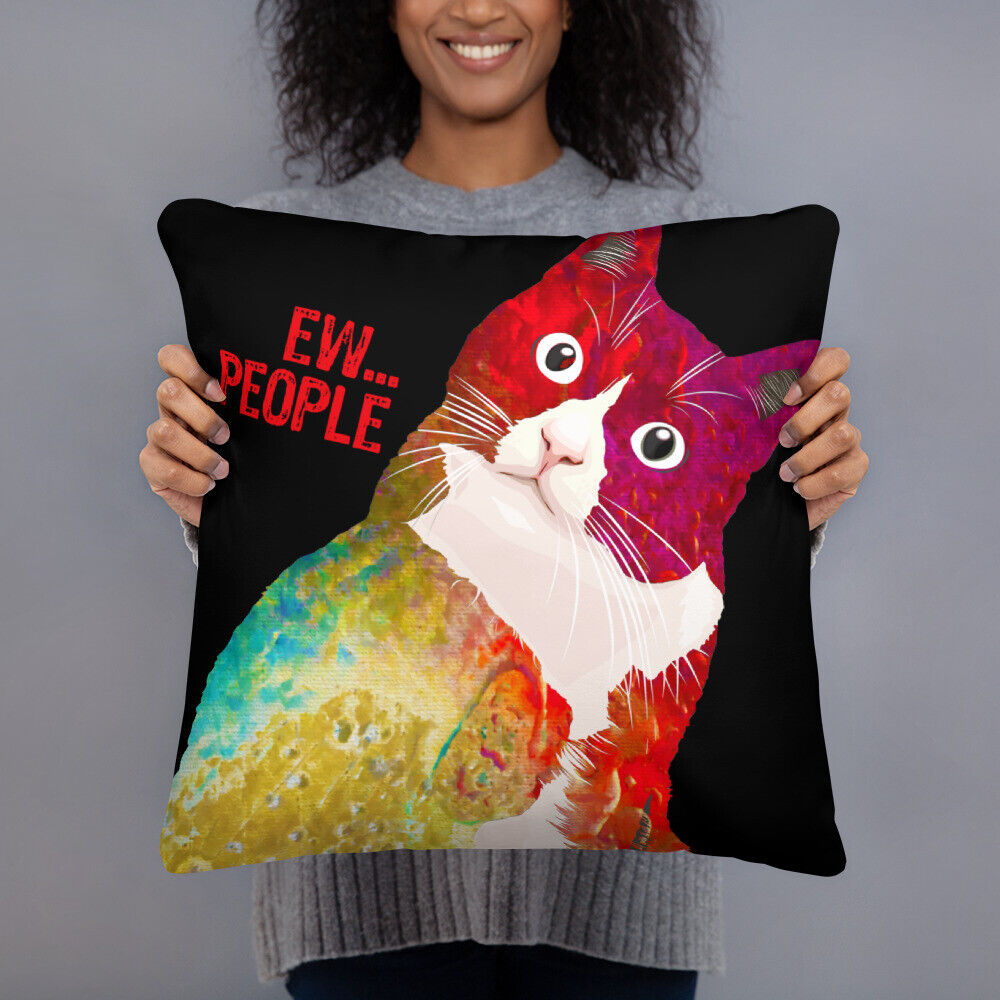 Rainbow cat shirt funny womens ew people meowy cat lovers Pillow