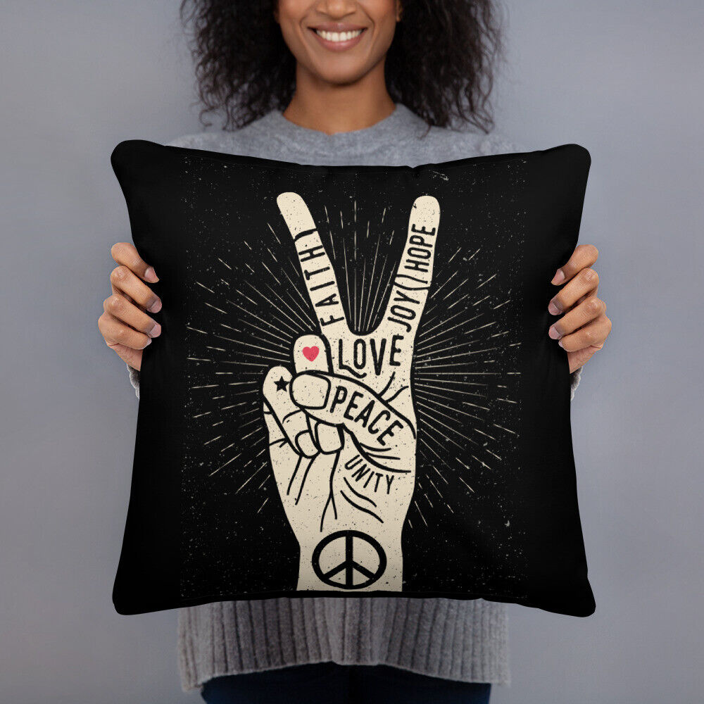 PEACE SIGN LOVE 60s 70s Tie Dye Hippie Hand Love Retro Basic Pillow