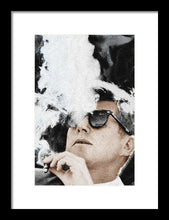 John F Kennedy Cigar And Sunglasses 2 Large - Framed Print Framed Print Pixels 8.000" x 12.000" Black White