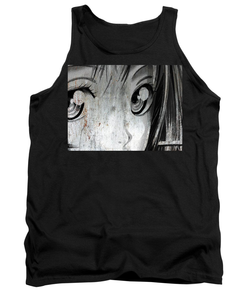 Metallic Anime Girl Eyes 2 Black And White - Tank Top