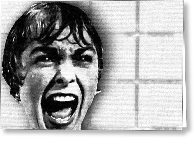 Psycho By Alfred Hitchcock, With Janet Leigh Shower Scene V Black And White - Greeting Card