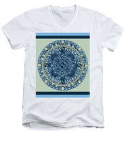 Rubino Blue Green Floral - Men's V-Neck T-Shirt Men's V-Neck T-Shirt Pixels White Small 