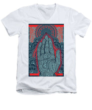 Rubino Blue Zen Namaste Hand - Men's V-Neck T-Shirt Men's V-Neck T-Shirt Pixels White Small 