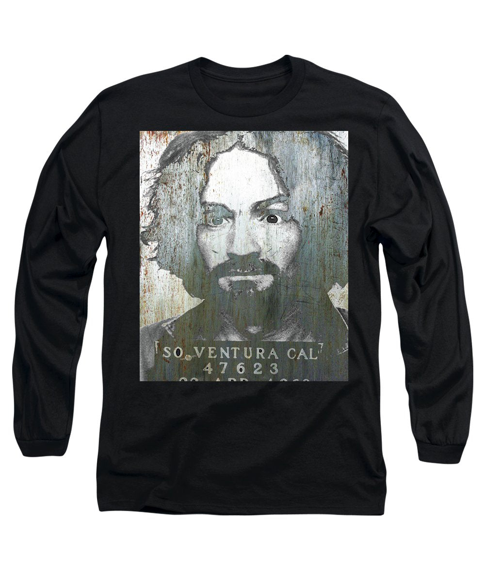 Silver Charles Manson Mug Shot 1969 Vertical  - Long Sleeve T-Shirt