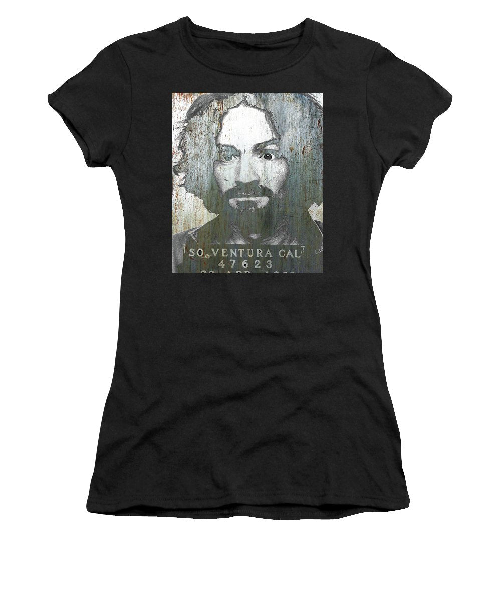 Silver Charles Manson Mug Shot 1969 Vertical  - Women's T-Shirt (Athletic Fit)