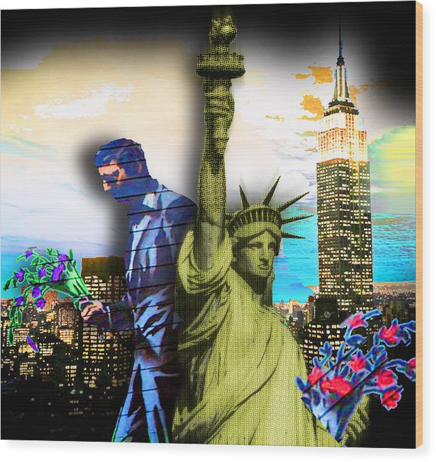 The Statue Of Liberty And A Banksy Pass In The Night - Wood Print