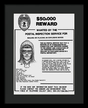 Unabomber Ted Kaczynski Wanted Poster 1 - Framed Print