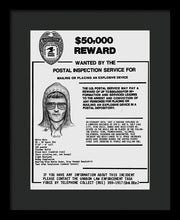 Unabomber Ted Kaczynski Wanted Poster 1 - Framed Print