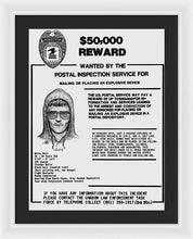 Unabomber Ted Kaczynski Wanted Poster 1 - Framed Print