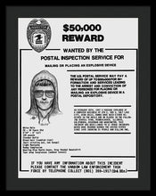 Unabomber Ted Kaczynski Wanted Poster 1 - Framed Print