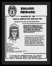 Unabomber Ted Kaczynski Wanted Poster 1 - Framed Print