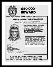 Unabomber Ted Kaczynski Wanted Poster 1 - Framed Print