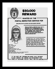 Unabomber Ted Kaczynski Wanted Poster 1 - Framed Print