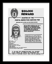 Unabomber Ted Kaczynski Wanted Poster 1 - Framed Print