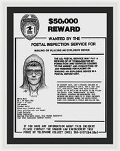 Unabomber Ted Kaczynski Wanted Poster 1 - Framed Print