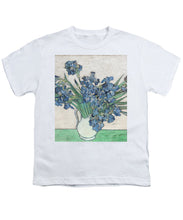 Vincent Van Gogh Irises Floral Purple - Youth T-Shirt Youth T-Shirt Pixels White Small 