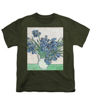 Vincent Van Gogh Irises Floral Purple - Youth T-Shirt Youth T-Shirt Pixels Military Green Small 