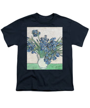 Vincent Van Gogh Irises Floral Purple - Youth T-Shirt Youth T-Shirt Pixels Navy Small 