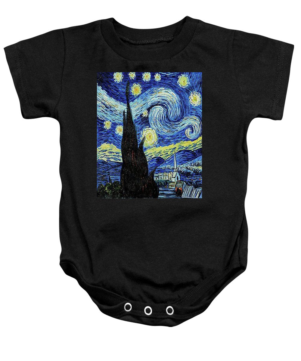 Vincent Van Gogh Starry Night Painting - Baby Onesie Baby Onesie Pixels Black Small 